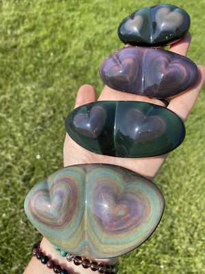 Rainbow Obsidian Double Heart, Polished Natural Rainbow Obsidian from Mexico