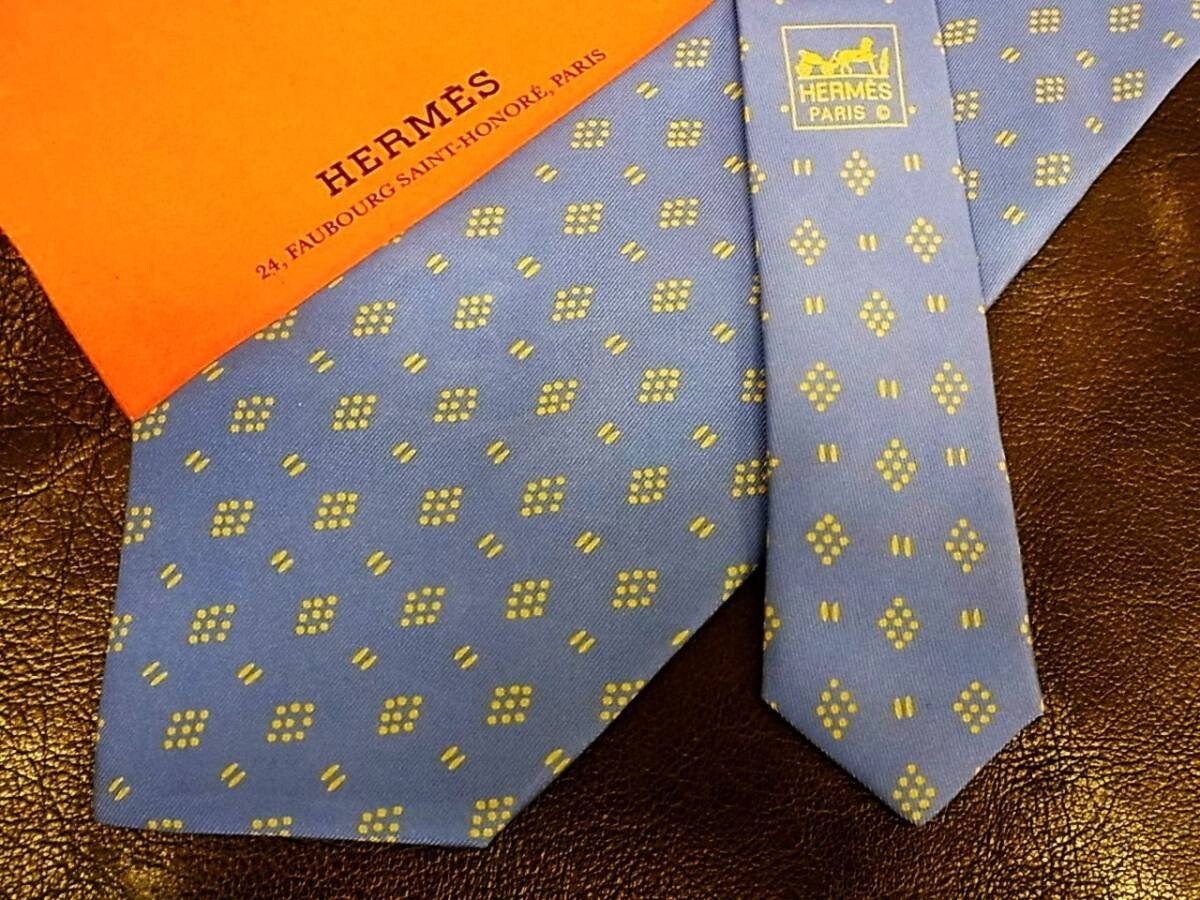 HERMES Neck tie Silk Navy Blue Logo japan seller N0115 12 Made in