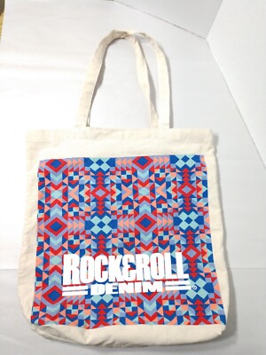 Rock & Roll Denim Brand TOTE BAG Shopping Cloth Lightweight Beige Multi-color