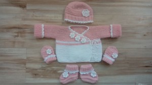 Ensemble Bebe En Laine Brassiere Bonnet Moufles Bebe Naissance Rose Blanc Ebay