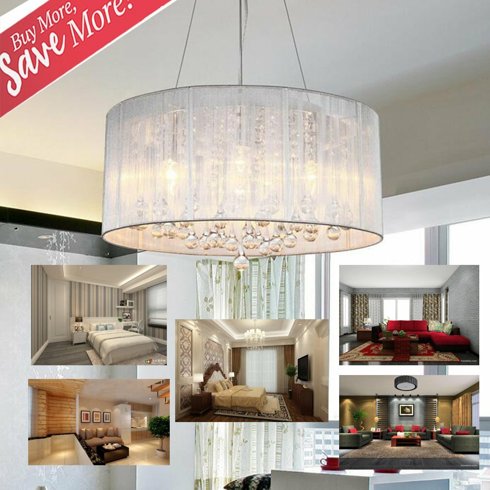 Danxu Lighting Modern Contemporary Drum Shade Crystal Drops 4