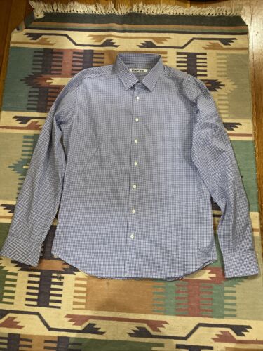 Brooklyn Tailors Shirt Mens sz 04/Medium Gingham Blue Check Plaids - Afbeelding 1 van 16