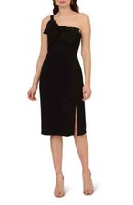 ADRIANNA PAPELL One-Shoulder Crepe Knit Cocktail Dress Black BOW NECKLINE SIZE 8
