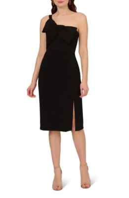 ADRIANNA PAPELL One-Shoulder Crepe Knit Cocktail Dress Black BOW NECKLINE  SIZE 8 | eBay