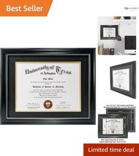 Diploma Frame Black Gold Mat or Display 11x14 Acrylic Wall Mount