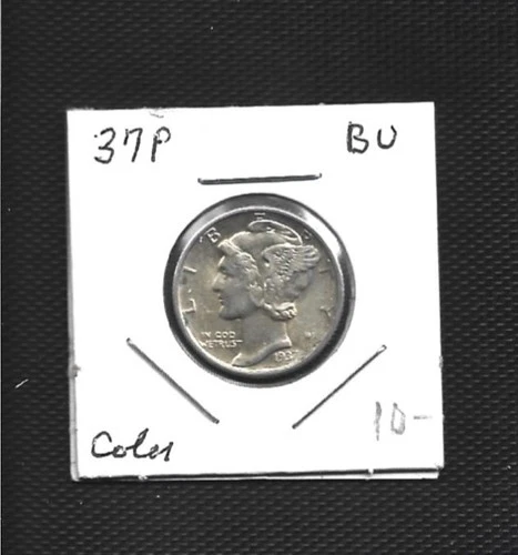 1937P MERCURY DIME CH BU GOLD TONE