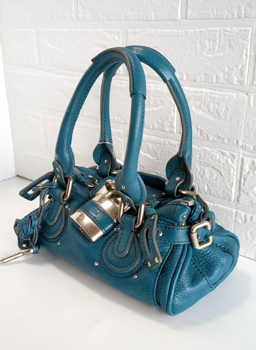 Chloe Paddington Rare Mini Silver HW Teal Blue Greenish Leather