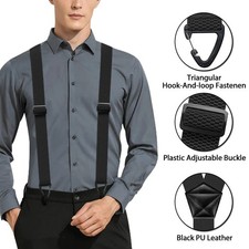 Men Heavy Duty Suspenders Adjustable X-Back Work Biker Wide Elastic Pant Straps