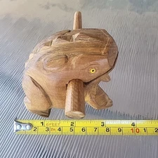 Frog Guiro Rasp Croaking Musical Instrument Percussion Tone Wood Carved Toy
