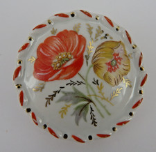 Runde Brosche Bayreuther Porzellan 2 Blumen handgemalt 1930er Jahre (130330)