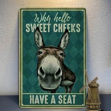 Tin Metal Signs Home D cor 8x12 Why Hello Sweet Cheeks Donkey Cute Donkey Wall w
