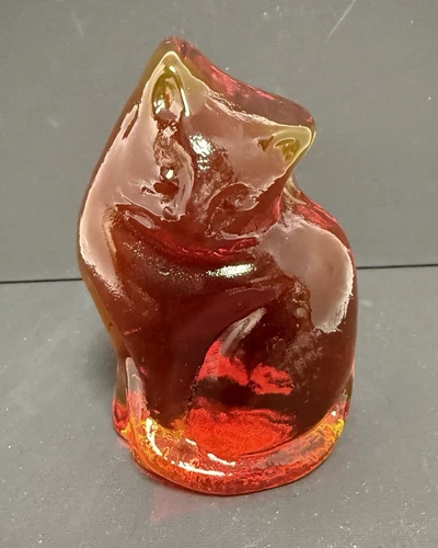 Blenko Glass Cat Figurine - Tangerine