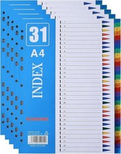 1-31 Part File Dividers A4, 【5Pack】 Plastic A4 Folder Dividers for Ring Binders