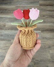 Handmade Crochet Tulip Flower Bouquet in Vase Pink Red White