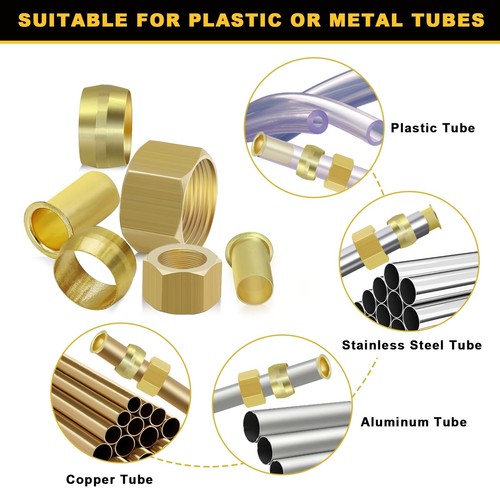 255PCS Brass Compression Sleeves Ferrules Inserts Nuts Fittings for Tube OD 1 - Picture 5 of 8