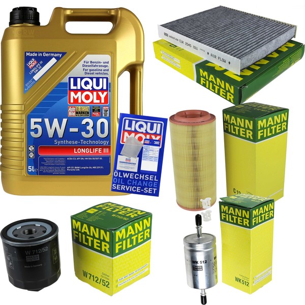 Mann Inspektionspaket 5L Liqui Moly Longlife III 5W-30 FüR Audi A2 1.4 1.6 FSI-image