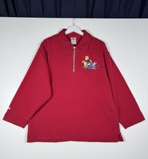 Vintage 90s DISNEY STORE Winnie The Pooh Quarter Zip Sweater Red Unisex Large