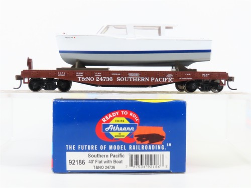 Coche plano escala HO Athearn 92186 T&NO SP Southern Pacific 40' #24736 con barco | Zustand: Used