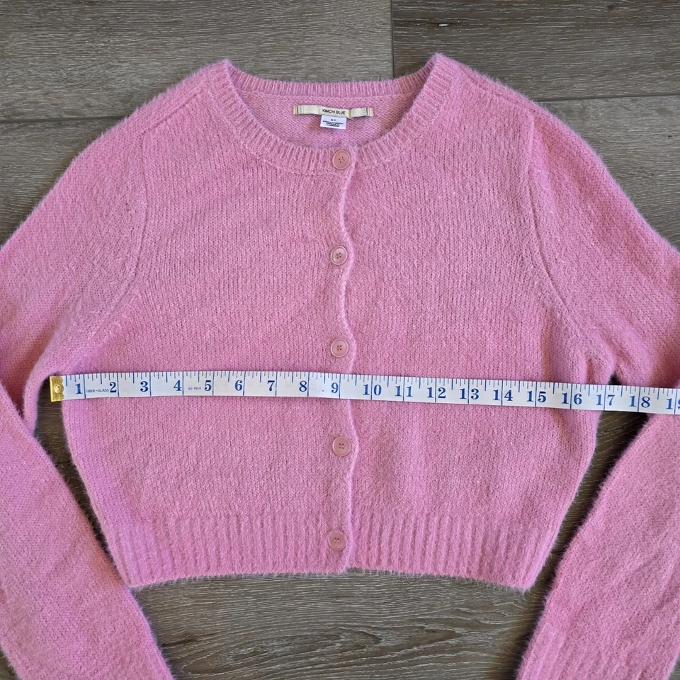 Кимчи синий кнопка спереди кардиган свитер Baby розовый укороченный женщин S Y2K 90-х - Изображение 3 из 4