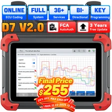 XTOOL D7 V2.0 Auto Full System Scan Tool Bidirectional OBD2 Scanner Key Program