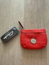 Clarks Leather Coin Purse Mini Wallet Zip Card Holder Keychain Pouch