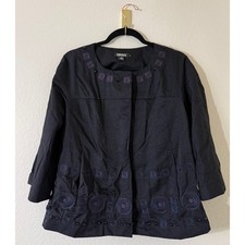 Vtg DKNY Grunge Black Embroidered Beaded Jacket Snap Front Size 10 whimsigoth