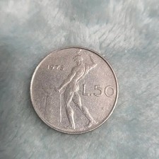 Italy 50 Lira Silver Coin 1975, Collectible Rare Coin