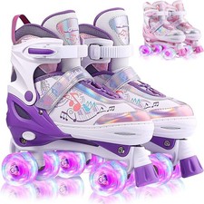 Kinder Rollschuhe Roller Skates mit LED Rädern Verstellbar 4 Größen für Anfänger