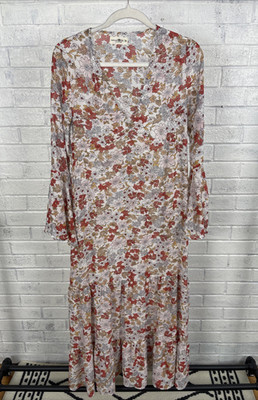 Natural Life Sheer Floral Maxi Dress Womens Size XS Bell Sleeve Cottagecore