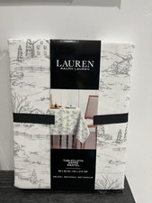 RALPH LAUREN White Grey Winter Christmas Dining Room Oblong Tablecloth 60 X 84.