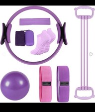 Pilates Ring Set Yoga Starter Kit, Purple, 8 Piece Set