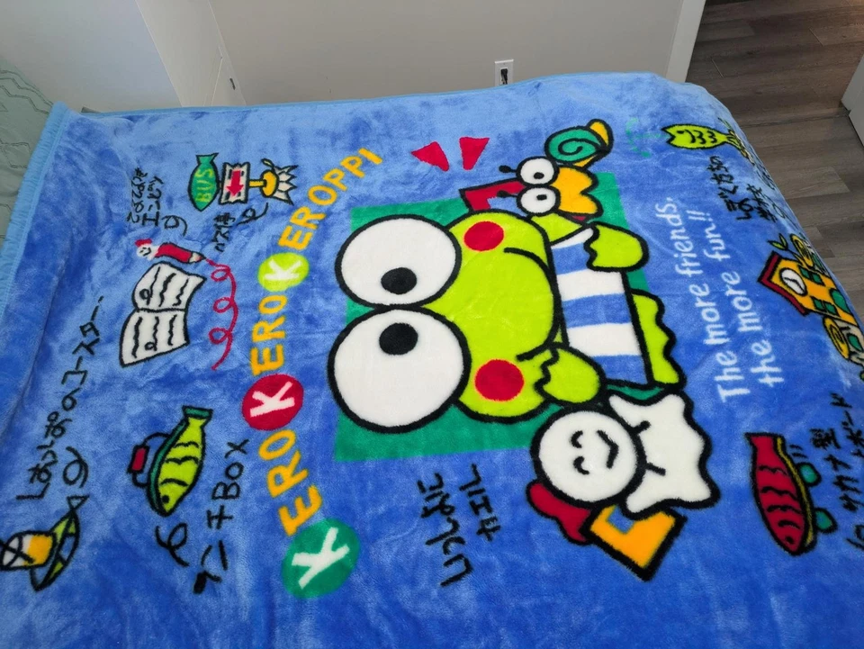 Vintage Sanrio Keroppi Plush Blue Blanket Throw - Изображение 2 из 4