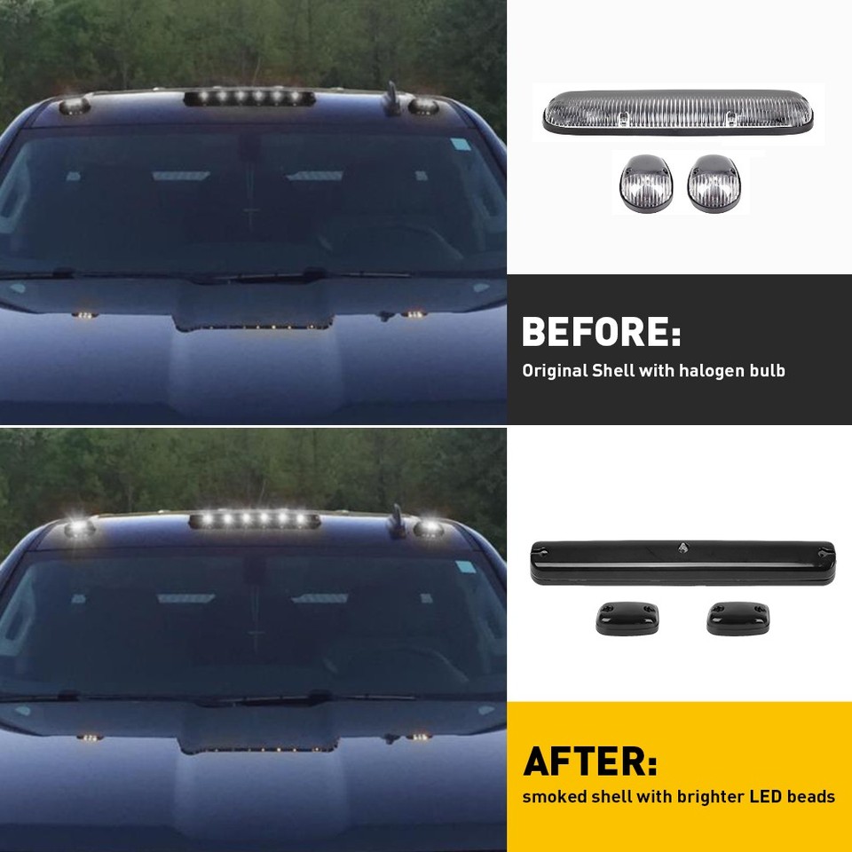 LED Cab Marker Lights 3 PCS Roof Running Light LED Smoke Lens Amber Cab Clearance Light Compatible with 2002-2007 Chevy Silverado GMC Sierra 1500 1500HD 2500 2500HD 3500