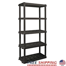 5-Tier Plastic Garage Shelving Unit Heavy Duty Snap Fit Interlocking Storage New