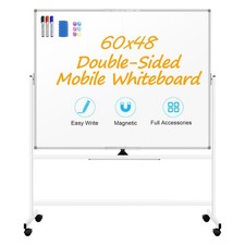 Double-Sided Mobile Whiteboard with Stand 60 x 48 In Adjustable Dry Erase Board