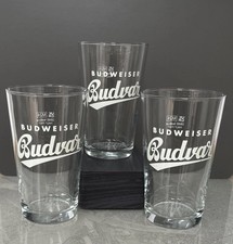 Set Of 3 x Budweiser Budvar Half Pint Glasses 10oz Brand New Genuine