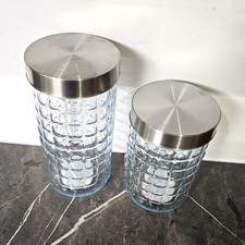 Cuccini Set of 2 Glass Storage Jars 1.2L & 1.6L Stainless Lids Textured