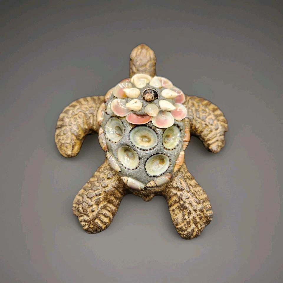 Escultura colgante de pared vintage de cerámica Seaturtle con conchas marinas diseño de playa 5,5" Foto 2 de 4