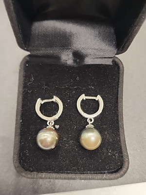 Ohrhänger 9 mm schwarze Tahitiperlen Rhodium Sterlingsilber JTV 12QWHA