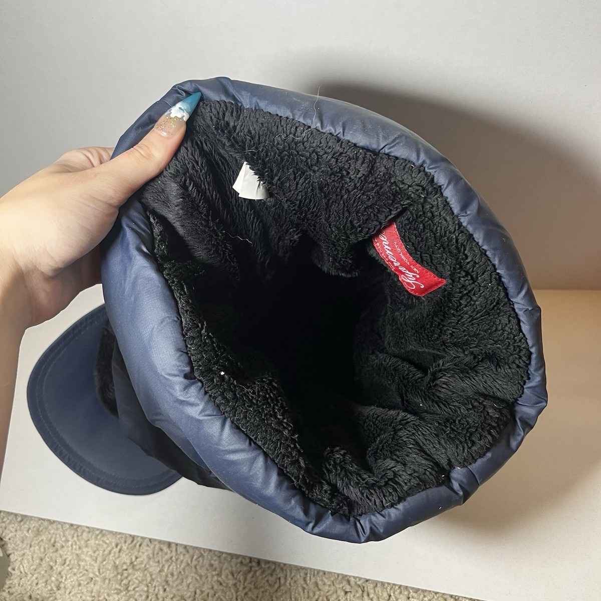 Supreme NY Cordura Navy Blue Puffer Big Logo Balaclava Hat