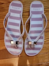 Coach Landon Pink / White Striped Jelly Bow Sz 10 Thong Flip Flops  Sandals GUC 
