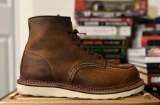 RED WING MOC TOE BOOT 1907 SIZE 9D COPPER ROUGH - FACTORY 2ND FLAWS WORN ONCE