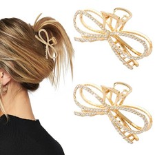 Vovii 2Pcs Gold Bow Claw Clips for Women, Cute Stylish Metal Hair