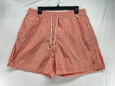 Polo Ralph Lauren Swim Shorts Mens XL Orange White Gingham Check Mesh Lined