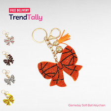 Softball Bow Rhinestone Bag Charm Keychain Gameday Bling Sports Fan Gift