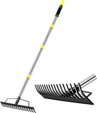 Heavy Duty 5.4FT Garden Bow Rake, Stainless Steel, Soil, Leaf, Lawn - 17 Tines