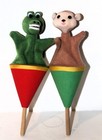 Vtg CONE PUPPETS on WOOD STICK Alligator & Monkey POP UP 2 Peekaboo Kids Toy — photo 5