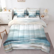 Beach Theme Comforter Set with Sheets Size 7 Pieces Full Blue Brown and White