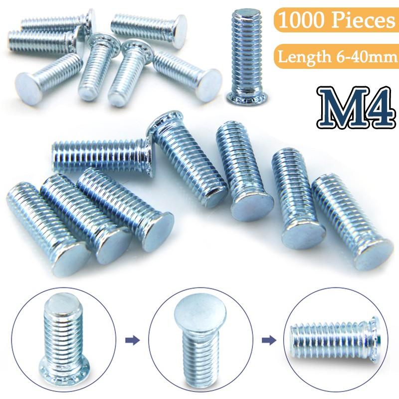 M4 Carbon Steel Blue Zinc Press Riveting Flat Screws Bolts Length 6-40mm 1000Pcs