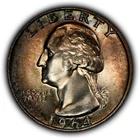 1964 25c Silver Washington Quarter - Colorful Toning - BU - SKU-Y6319
